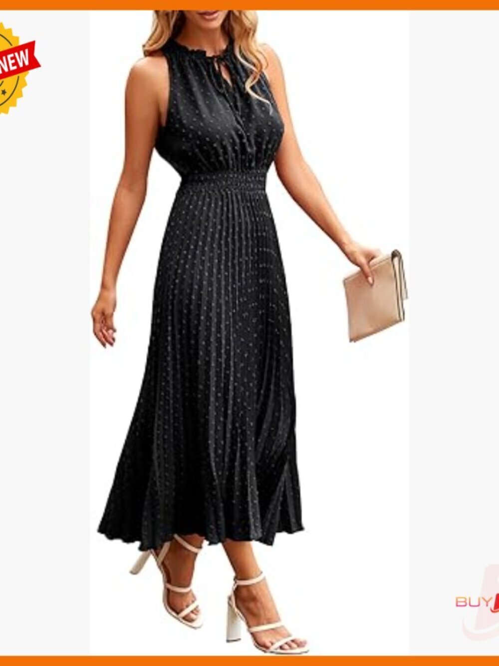 Midi Summer Dress V Neck Sleeveless A Line Swiss Dot Ruffle Casual